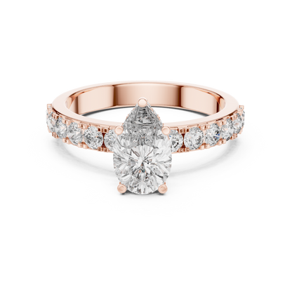 Pear-Shaped Diamond Ring | Cascading Round Brilliant Side Diamonds