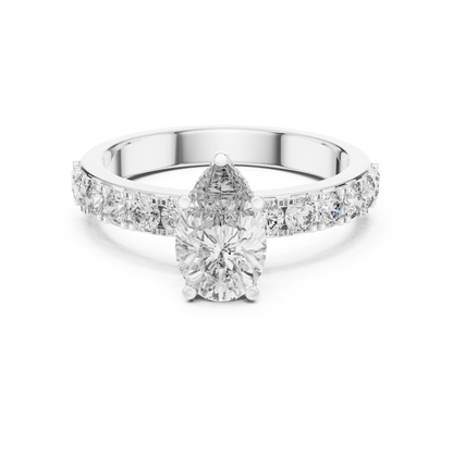 Pear-Shaped Diamond Ring | Cascading Round Brilliant Side Diamonds