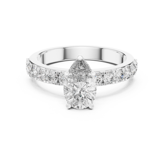 Pear-Shaped Diamond Ring | Cascading Round Brilliant Side Diamonds