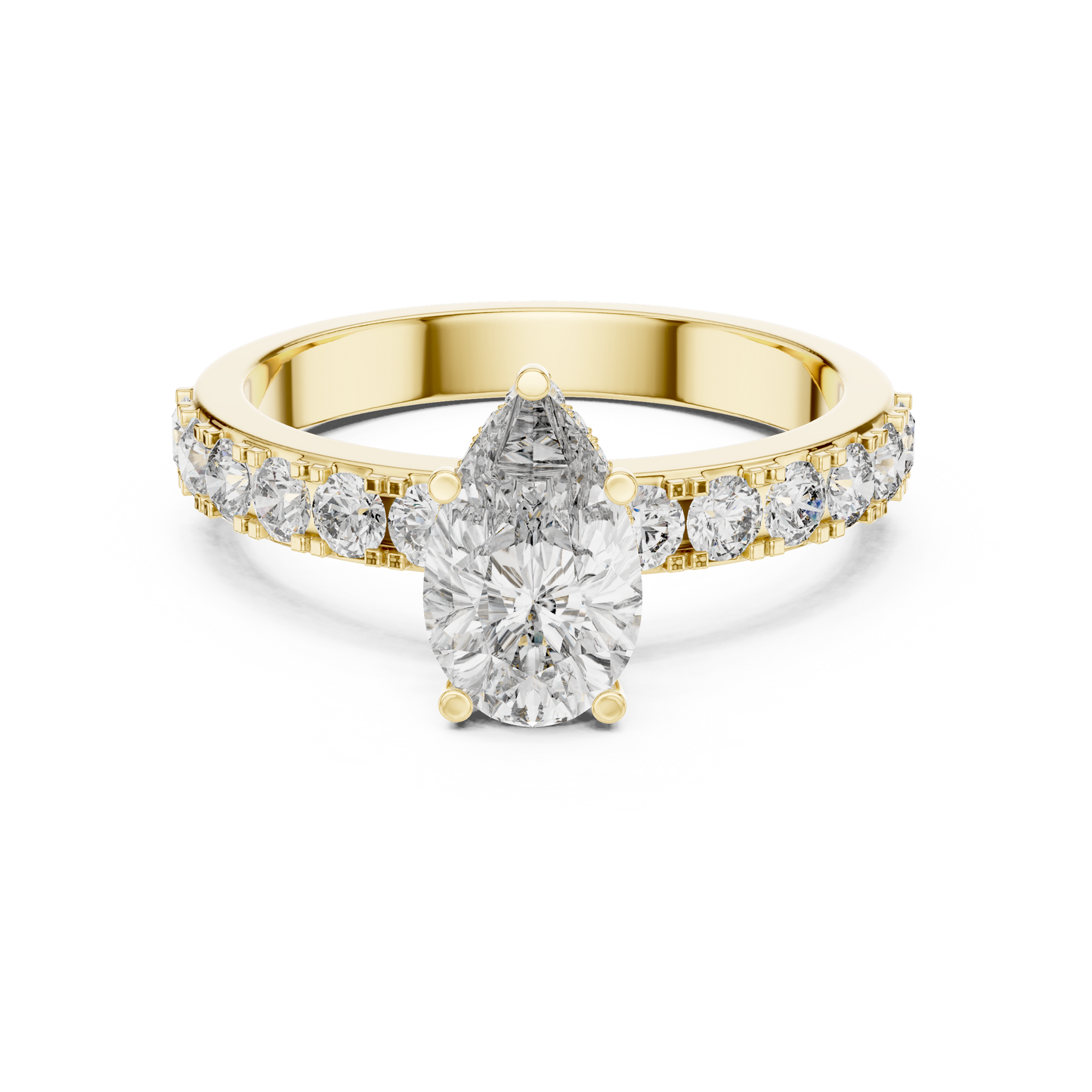 Pear-Shaped Diamond Ring | Cascading Round Brilliant Side Diamonds
