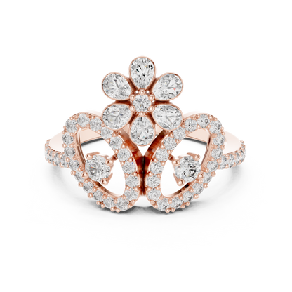 Pear & Round Diamond Crown Cocktail Ring | Statement Luxury Ring