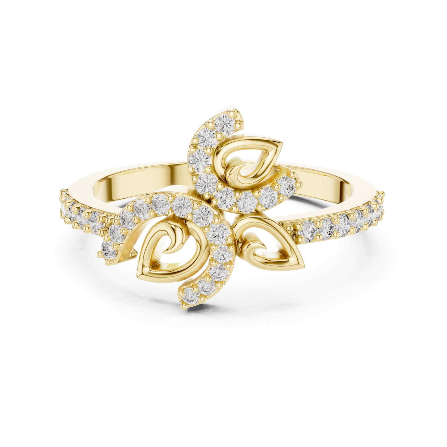 Matisha Diamond Floral Swirl Ring | Curved Leaf Cluster Stackable Promise Ring