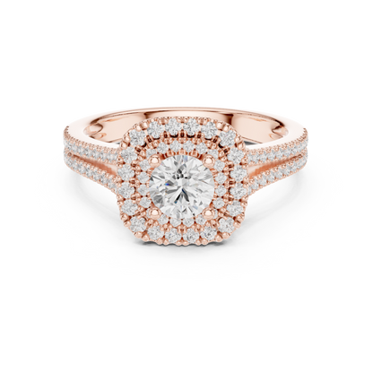Round Diamond Double Halo Engagement Ring with Split-Shank Band | Lab-Grown Diamond