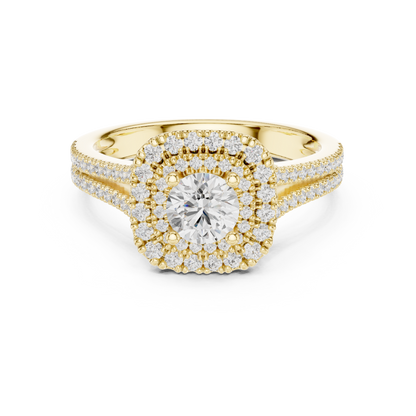 Round Diamond Double Halo Engagement Ring with Split-Shank Band | Lab-Grown Diamond