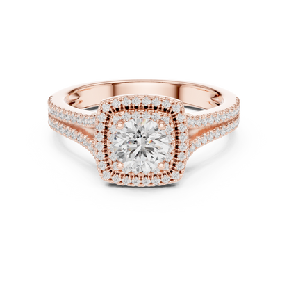 Double Halo Cushion-Cut Diamond Engagement Ring with Split-Shank Band | Lab-Grown Diamond