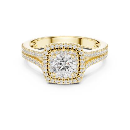 Double Halo Cushion-Cut Diamond Engagement Ring with Split-Shank Band | Lab-Grown Diamond