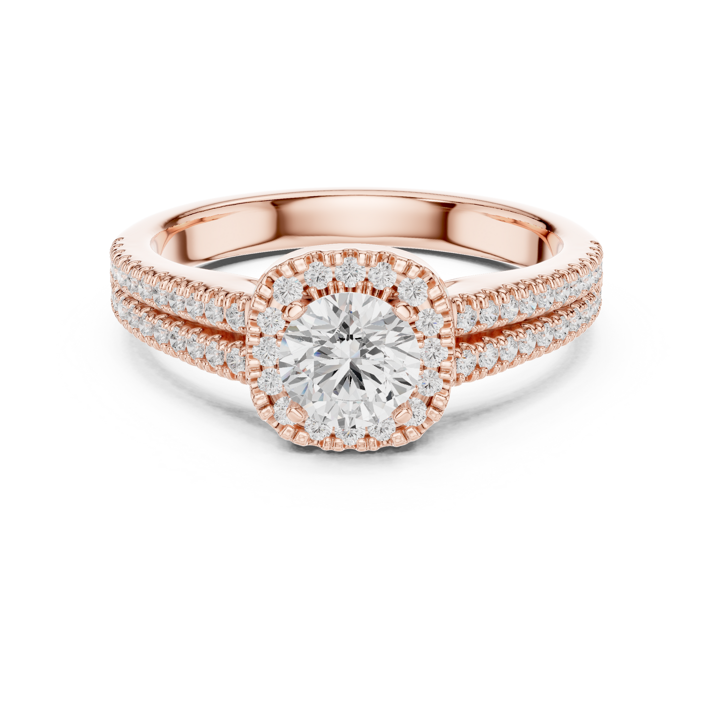 Round Diamond Halo Engagement Ring with Pavé Split-Shank | Lab-Grown Diamond