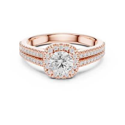 Round Diamond Halo Engagement Ring with Pavé Split-Shank | Lab-Grown Diamond