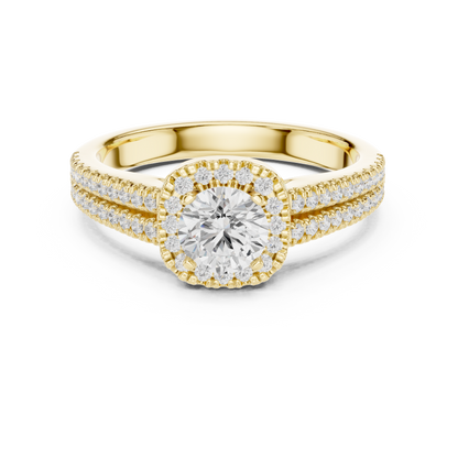 Round Diamond Halo Engagement Ring with Pavé Split-Shank | Lab-Grown Diamond