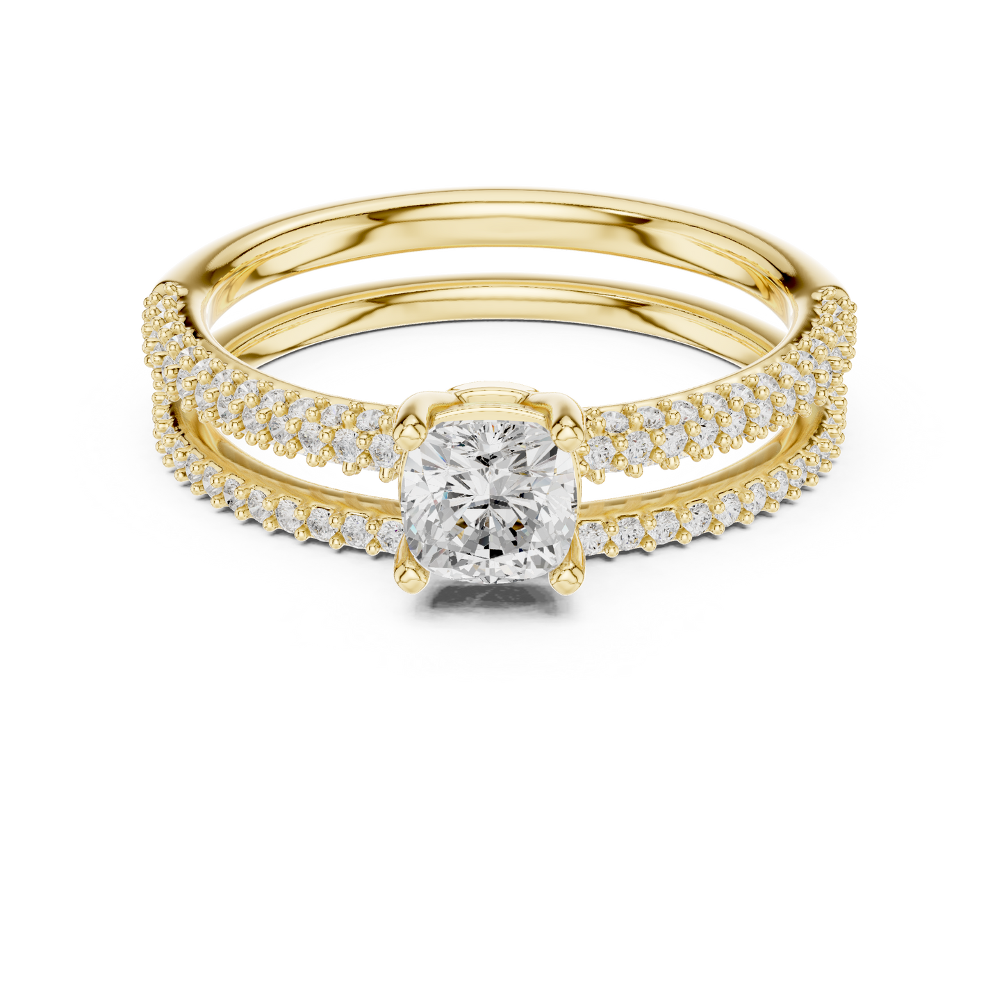 Cushion-Cut Diamond Engagement Ring with Pavé Split-Shank Bands | Lab-Grown Diamond