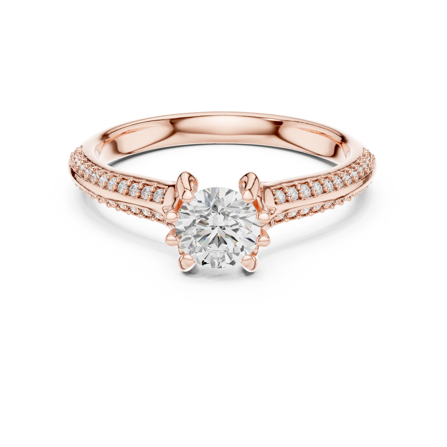 Diamond Solitaire Engagement Ring with Pavé Band | Lab-Grown Diamond