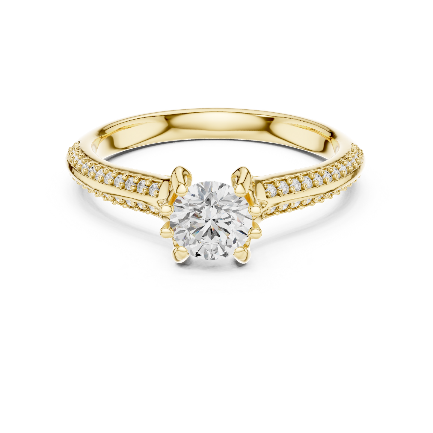 Diamond Solitaire Engagement Ring with Pavé Band | Lab-Grown Diamond