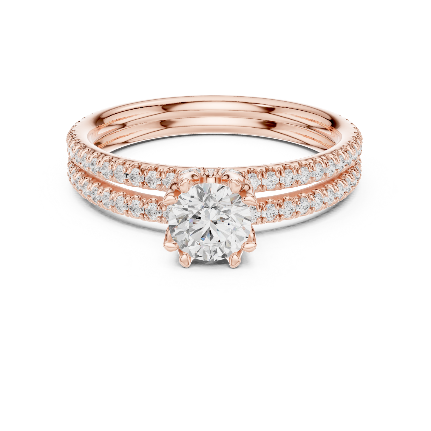 Round Solitaire Diamond Engagement Ring with Pavé Band | Lab-Grown Diamond