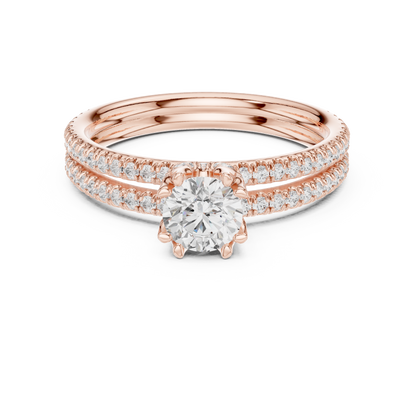 Round Solitaire Diamond Engagement Ring with Pavé Band | Lab-Grown Diamond