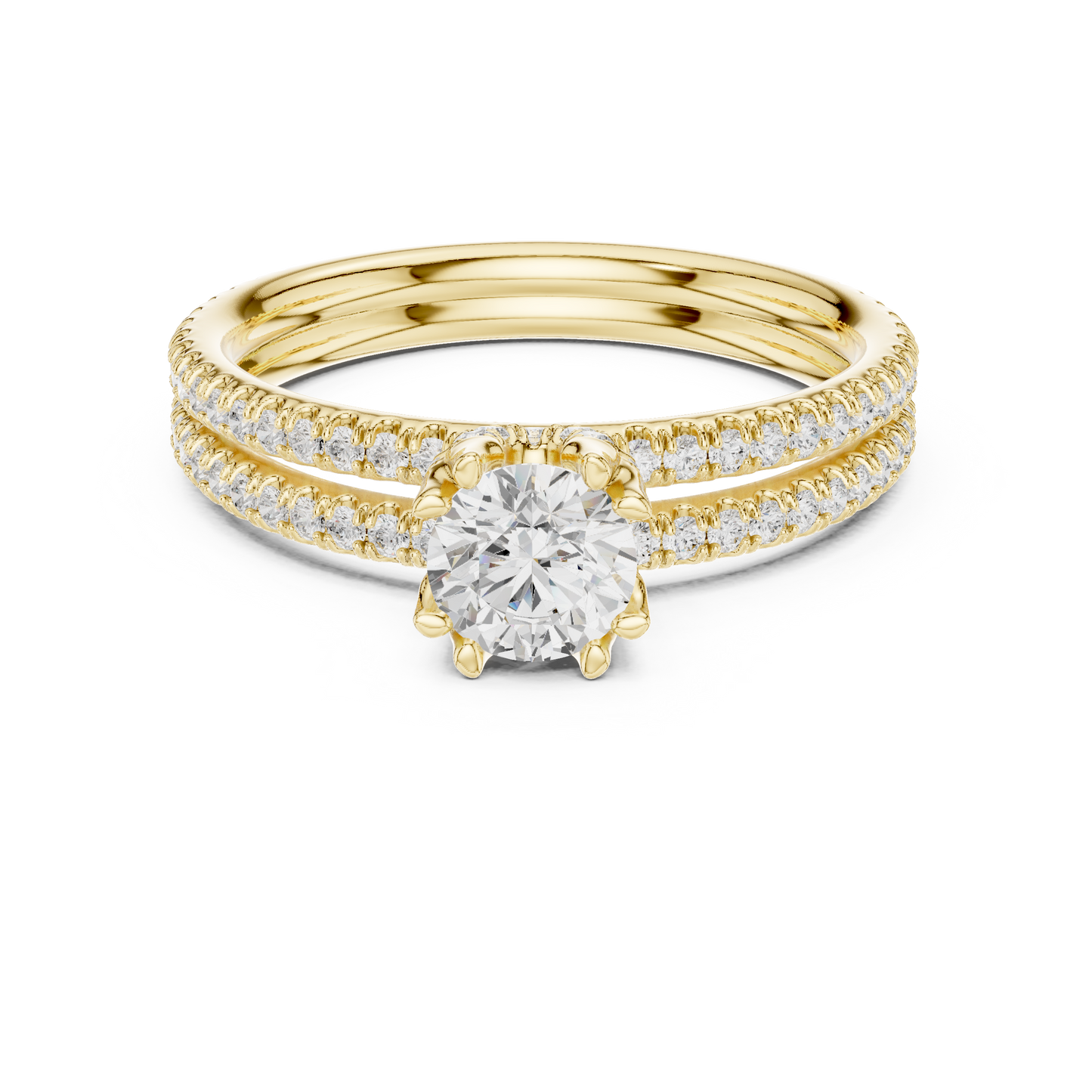 Round Solitaire Diamond Engagement Ring with Pavé Band | Lab-Grown Diamond