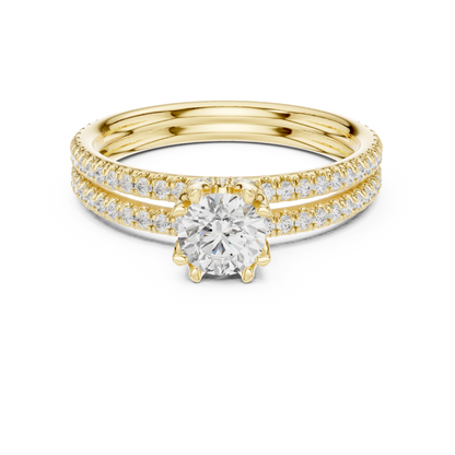 Round Solitaire Diamond Engagement Ring with Pavé Band | Lab-Grown Diamond