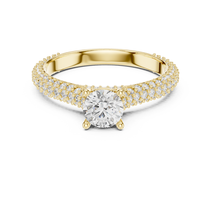 Round Solitaire Engagement Ring with Five-Row Diamond Pavé