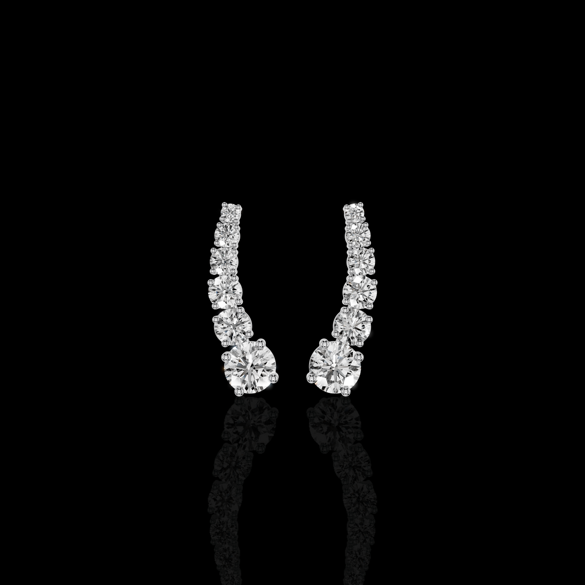 Diamond Cuff Earrings, Round Brilliant Stone Earrings,  Elegant Luxury Statement Jewelry