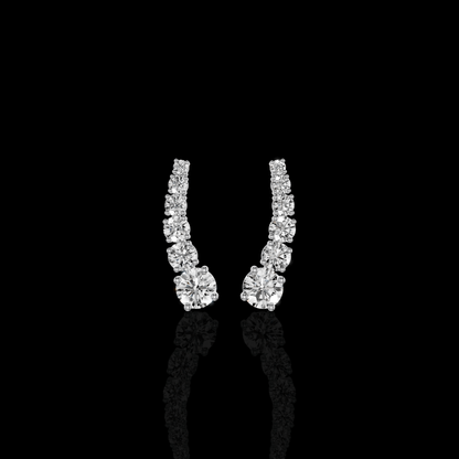 Diamond Cuff Earrings, Round Brilliant Stone Earrings,  Elegant Luxury Statement Jewelry