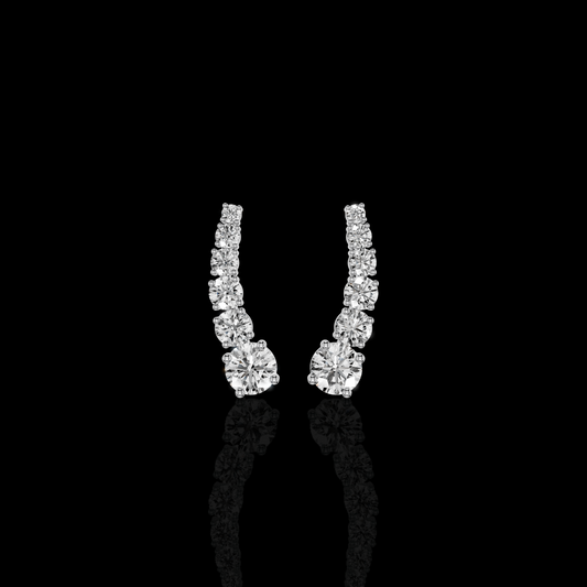 Diamond Cuff Earrings, Round Brilliant Stone Earrings,  Elegant Luxury Statement Jewelry