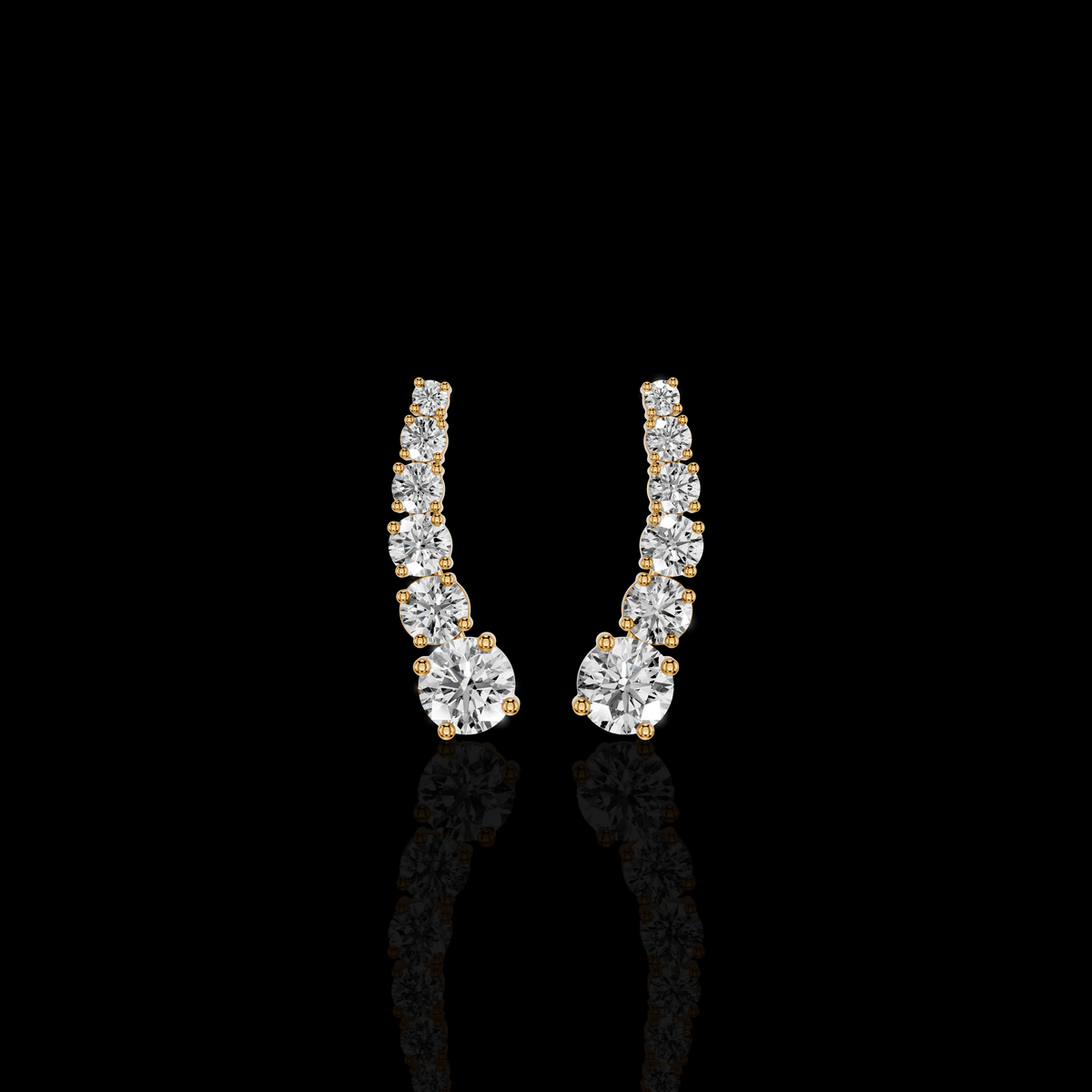 Diamond Cuff Earrings, Round Brilliant Stone Earrings,  Elegant Luxury Statement Jewelry