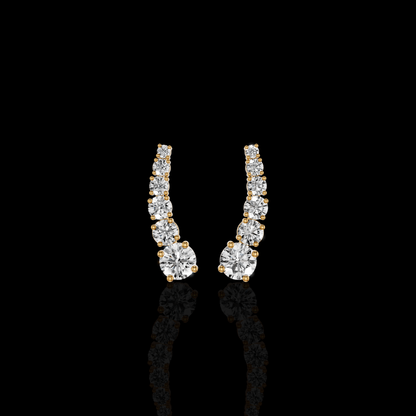 Diamond Cuff Earrings, Round Brilliant Stone Earrings,  Elegant Luxury Statement Jewelry