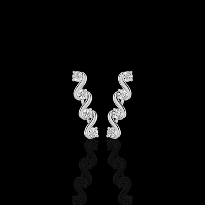 Wavy Diamond Earrings, S Curve Earrings, Round Stone Statement Jewelry, Elegant Bridal Party Earrings