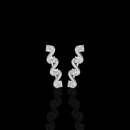 Wavy Diamond Earrings, S Curve Earrings, Round Stone Statement Jewelry, Elegant Bridal Party Earrings