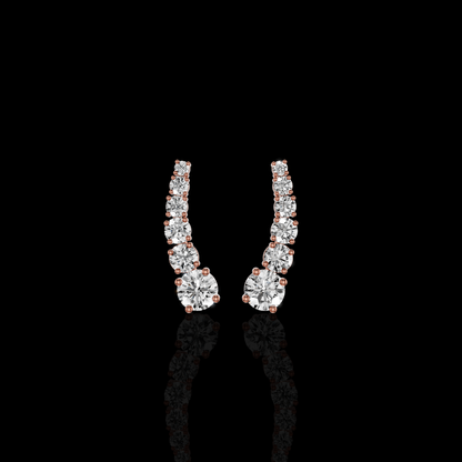 Diamond Cuff Earrings, Round Brilliant Stone Earrings,  Elegant Luxury Statement Jewelry