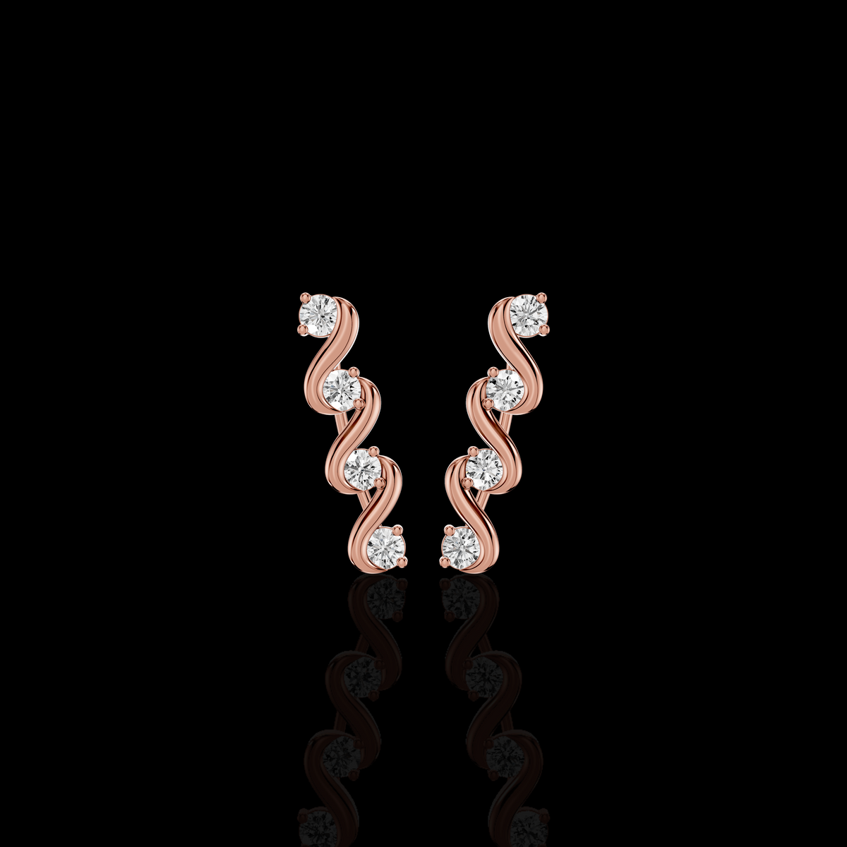 Wavy Diamond Earrings, S Curve Earrings, Round Stone Statement Jewelry, Elegant Bridal Party Earrings