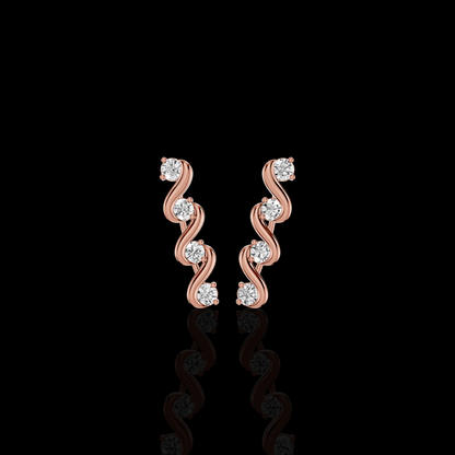 Wavy Diamond Earrings, S Curve Earrings, Round Stone Statement Jewelry, Elegant Bridal Party Earrings