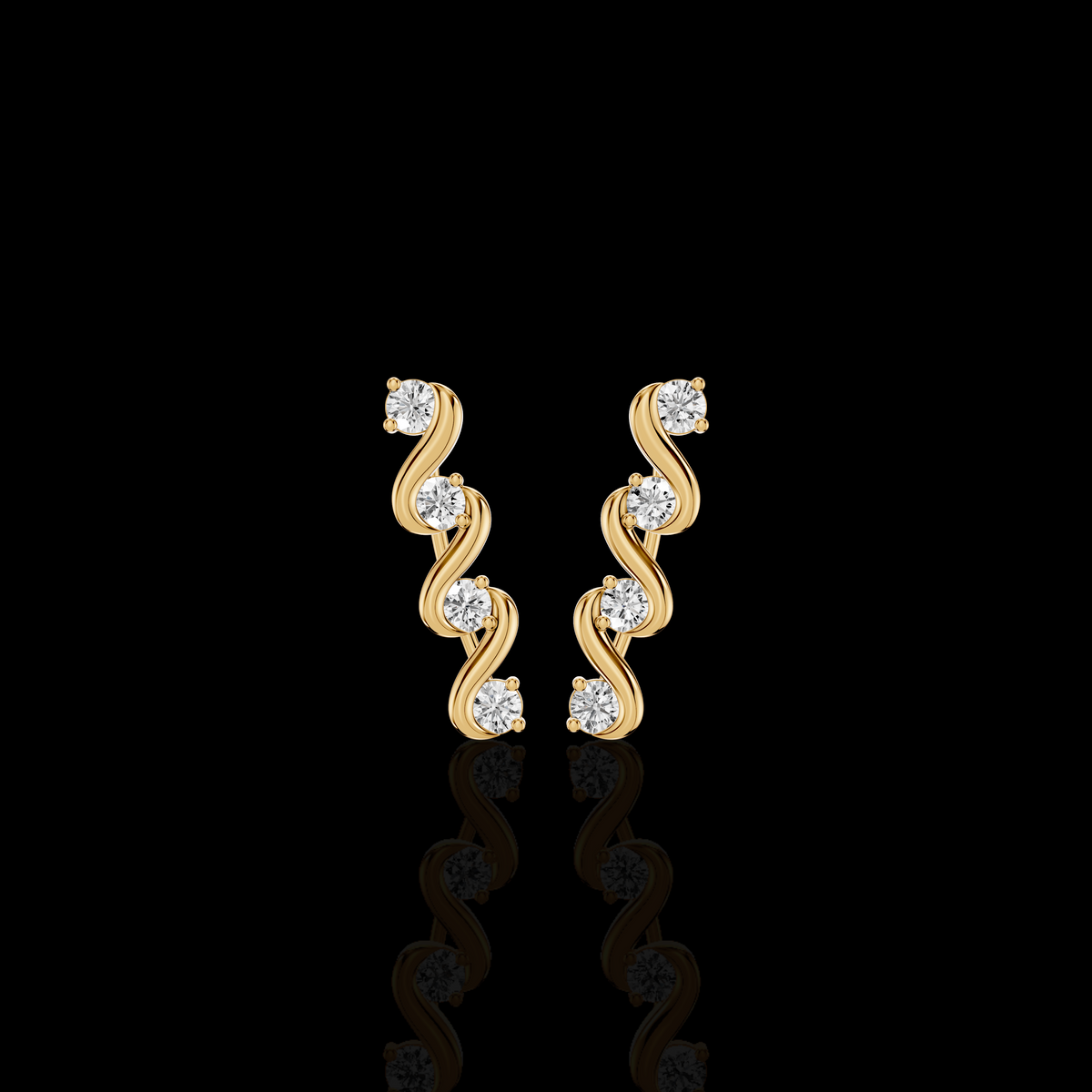 Wavy Diamond Earrings, S Curve Earrings, Round Stone Statement Jewelry, Elegant Bridal Party Earrings