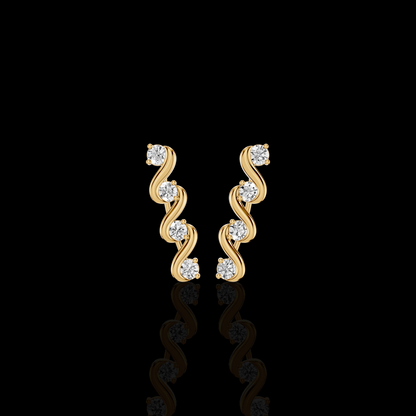 Wavy Diamond Earrings, S Curve Earrings, Round Stone Statement Jewelry, Elegant Bridal Party Earrings