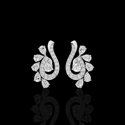 Pear Shape Diamond Drop Earrings, Elegant Swirl Floral Statement Earrings | Matisha Jewels