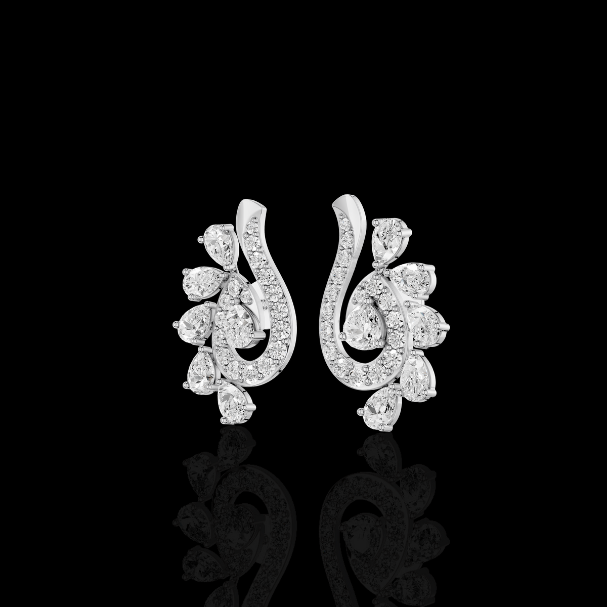 Pear Shape Diamond Drop Earrings, Elegant Swirl Floral Statement Earrings | Matisha Jewels