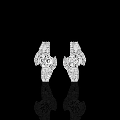 Elegant Round Diamond Earrings, Modern Curved Pavé Stud Earrings for Women, Luxury Look Fine Jewelry
