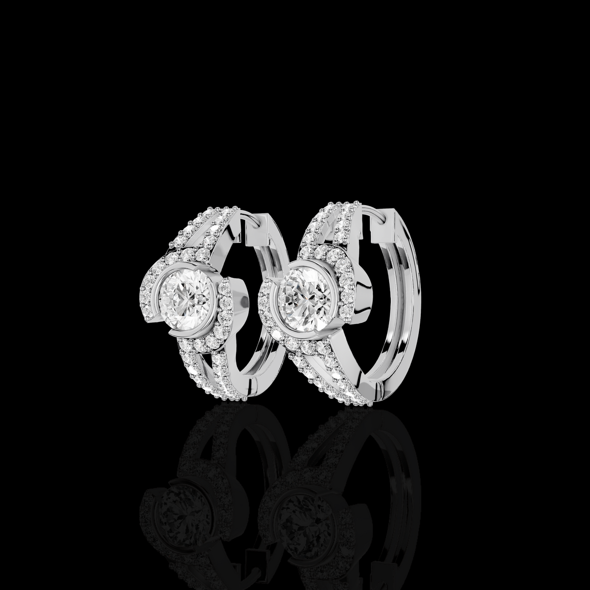 Elegant Round Diamond Earrings, Modern Curved Pavé Stud Earrings for Women, Luxury Look Fine Jewelry