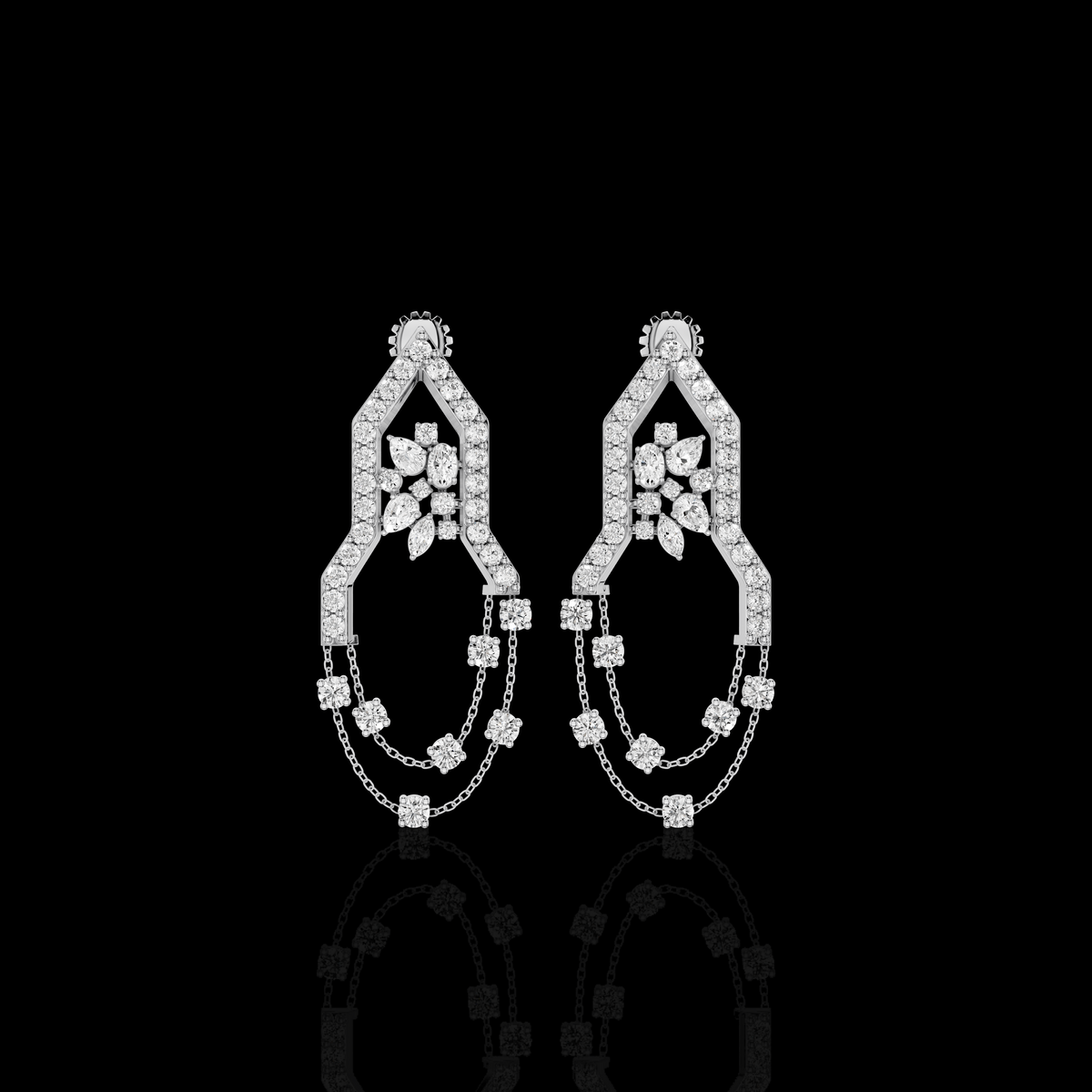 Silver Chandelier Earrings, Crystal Dangle Earrings, Geometric Statement Earrings, Bridal Wedding Jewelry for Women