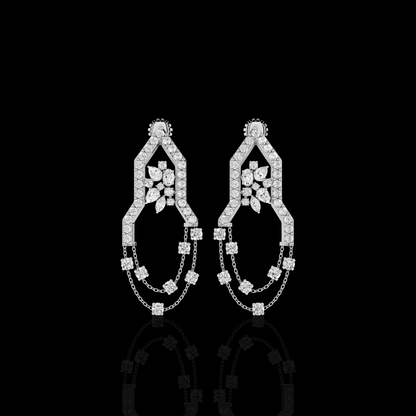 Silver Chandelier Earrings, Crystal Dangle Earrings, Geometric Statement Earrings, Bridal Wedding Jewelry for Women