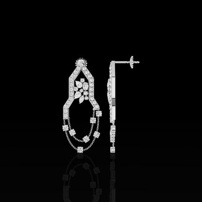 Silver Chandelier Earrings, Crystal Dangle Earrings, Geometric Statement Earrings, Bridal Wedding Jewelry for Women