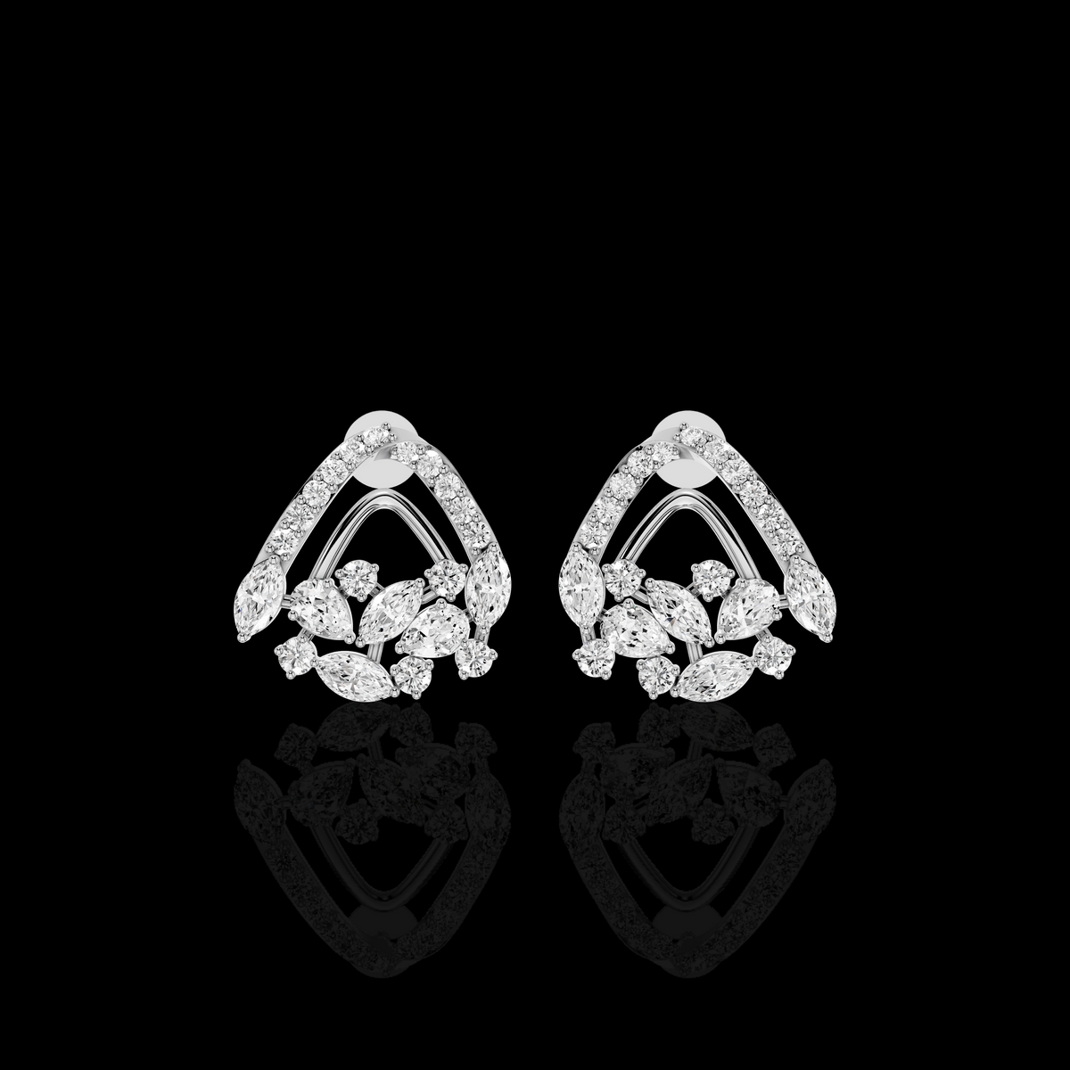 Marquise Diamond Earrings, Floral Cluster Stud Earrings, Luxury Bridal Earrings, Elegant Statement Jewelry