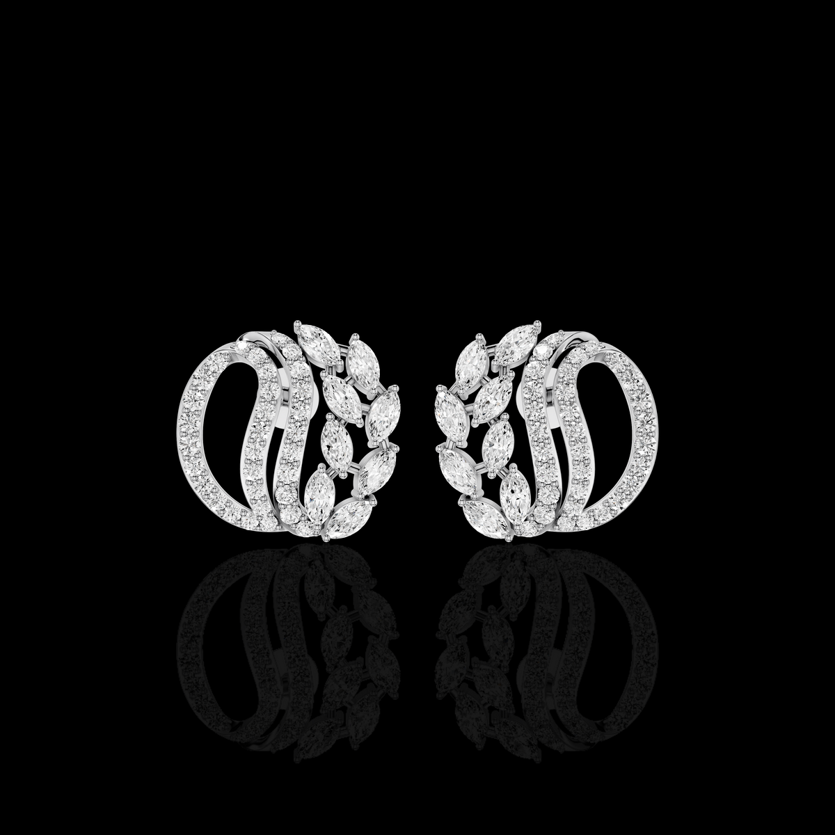 Marquise Hoop Earrings, Curved Statement Earrings, Sparkling Leaf Design Jewelry, Elegant Gift for Women