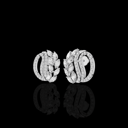 Marquise Hoop Earrings, Curved Statement Earrings, Sparkling Leaf Design Jewelry, Elegant Gift for Women