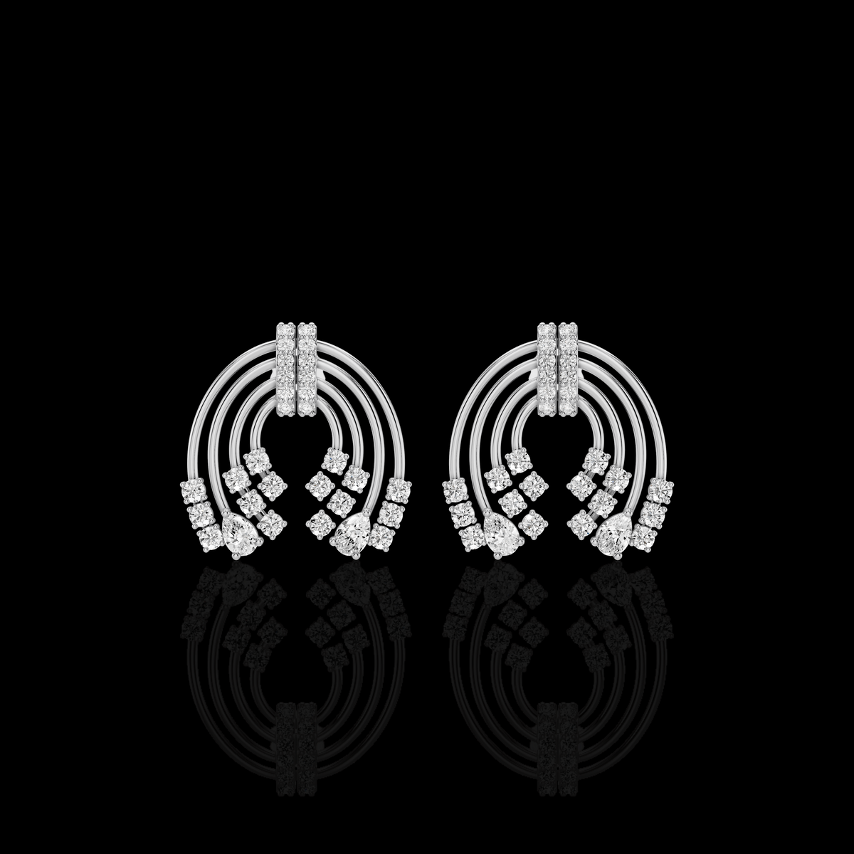 Lab Grown Diamond Arch Earrings, Moissanite Layered Hoop Earrings, White Gold Pear & Round Statement Earrings for Women, Gift for Her