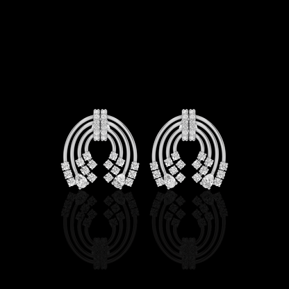 Lab Grown Diamond Arch Earrings, Moissanite Layered Hoop Earrings, White Gold Pear & Round Statement Earrings for Women, Gift for Her