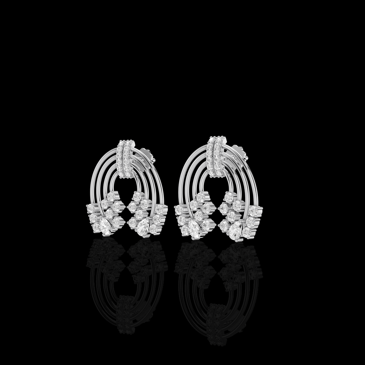Lab Grown Diamond Arch Earrings, Moissanite Layered Hoop Earrings, White Gold Pear & Round Statement Earrings for Women, Gift for Her
