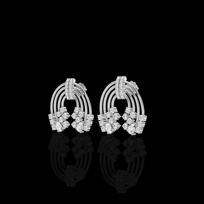 Lab Grown Diamond Arch Earrings, Moissanite Layered Hoop Earrings, White Gold Pear & Round Statement Earrings for Women, Gift for Her