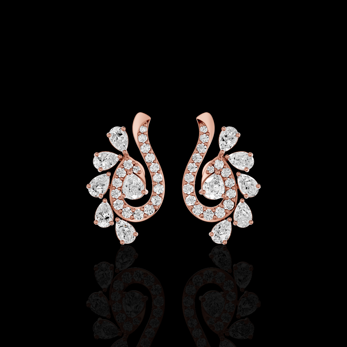 Pear Shape Diamond Drop Earrings, Elegant Swirl Floral Statement Earrings | Matisha Jewels