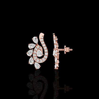 Pear Shape Diamond Drop Earrings, Elegant Swirl Floral Statement Earrings | Matisha Jewels
