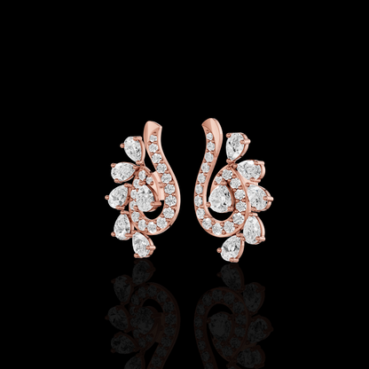Pear Shape Diamond Drop Earrings, Elegant Swirl Floral Statement Earrings | Matisha Jewels